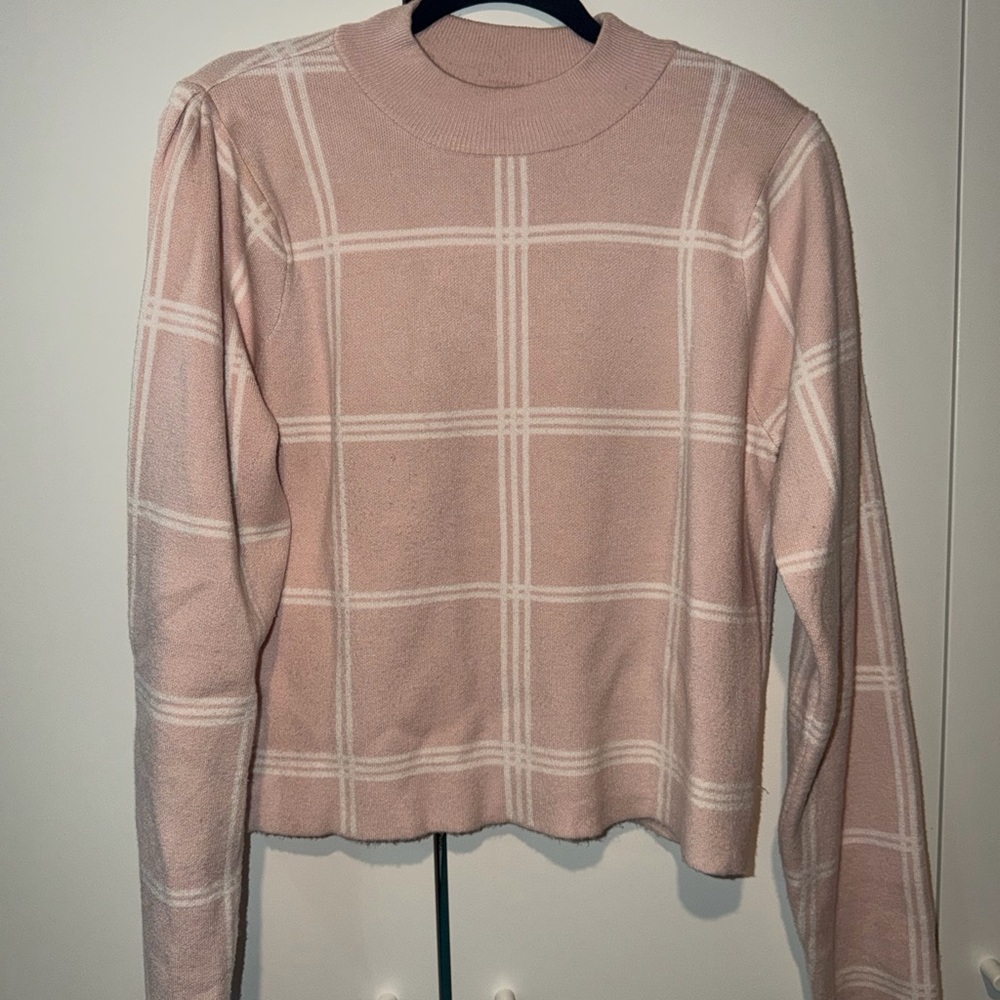Plaid Crewneck Sweater in Blush Pink